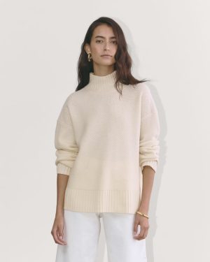 The Honeycomb Funnel Neck in Wool Cashmere | Bone