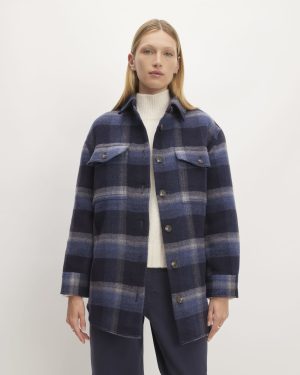 The Italian ReWool® Oversized Shirt Jacket | Navy / Shadow Plaid