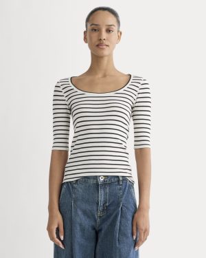 The Luxe Rib Scoop-Neck Tee | Bone / Black