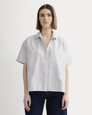 The Short-Sleeve Boxy Oxford | Charcoal / White