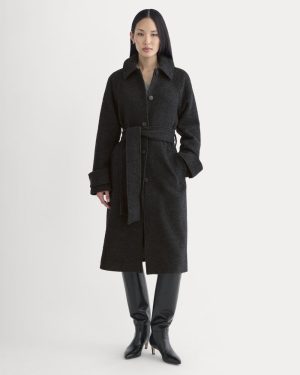 Italian Belted Overcoat | Carbone/Black