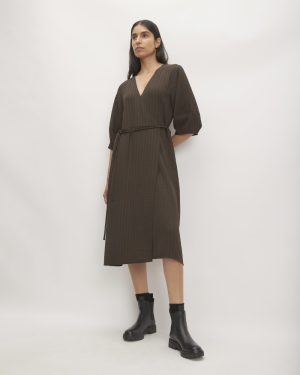 The City Stripe Wrap Dress | Earth Brown