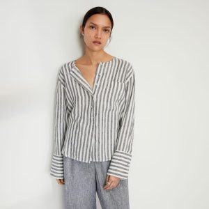 The Linen Popover Shirt | Bone / Navy