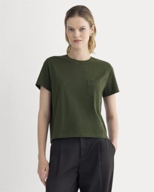 The Box-Cut Tee in Essential Cotton | Dark Green | Pocket