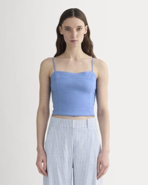 The Seamed Top in Stretch Linen | Bluebell