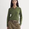 Cashmere Cropped High-V Sweater | Forest Green