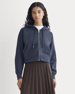 Luxe Fleece Full-Zip Cropped Hoodie | Navy