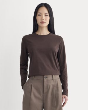 The Slim Long-Sleeve Crew in Essential Cotton | Dark Chocolate
