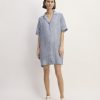 The Shirtdress in Linen | White / Blue