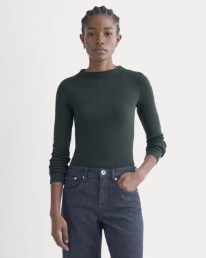 The Luxe Rib Funnel-Neck Tee | Heathered Dark Sea