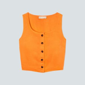 The Linen Button-Front Crop Tank | Turmeric