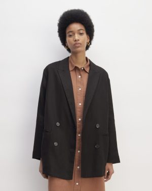 The Linen Double Breasted Blazer | Black