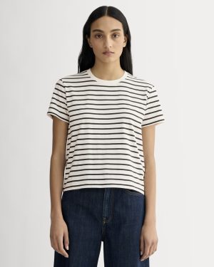 The Box-Cut Tee in Essential Cotton | Bone / Black | No Pocket