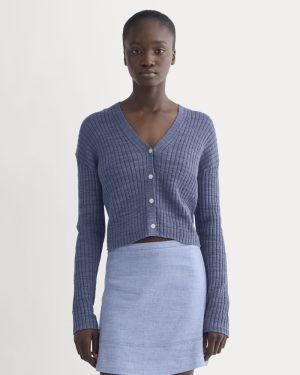 The Ribbed Cardigan in Cotton Linen | Indigo