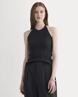 The Cable Halter in Cotton Cashmere | Black