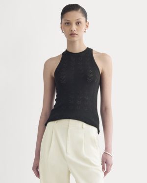 The Pointelle Racerback Tank in Ultrafine Merino | Black