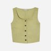 The Linen Button-Front Crop Tank | Leek