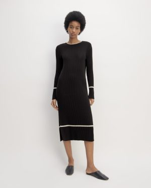 The Cotton Wide Rib Midi Dress | Black
