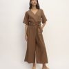 The Wrap Jumpsuit in Linen | Carob Brown