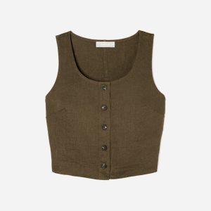 The Linen Button-Front Crop Tank | Beech