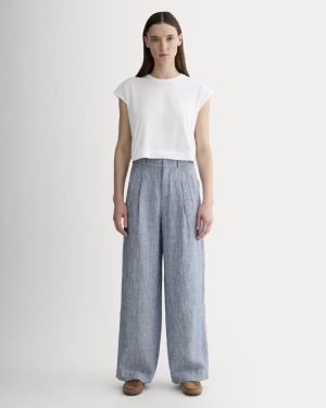 The Linen Way-High® Drape Pant | White / Blue