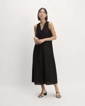 The Linen Eyelet Maxi Dress | Black Eyelet