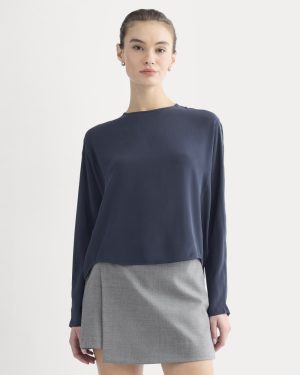 Dolman Top in Washable Silk | Navy
