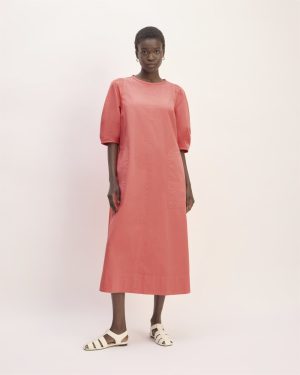 The Short-Sleeve Puff Midi Dress | Coral