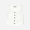 The Linen Button-Front Crop Tank | White