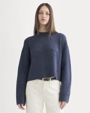Cropped Boxy Crew in Luxe Merino | Heathered Blue Donegal