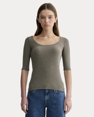 The Luxe Rib Scoop-Neck Tee | Heathered Fatigue