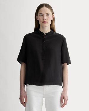 The Popover Top in Washable Silk | Black