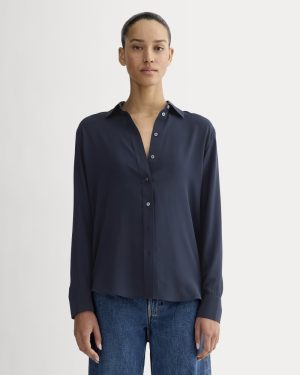 The Must-Have Shirt in Washable Silk | Navy