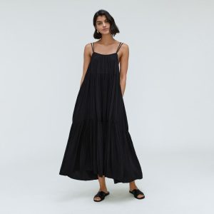 The Naia™ Ripple Tiered Maxi Dress | Black