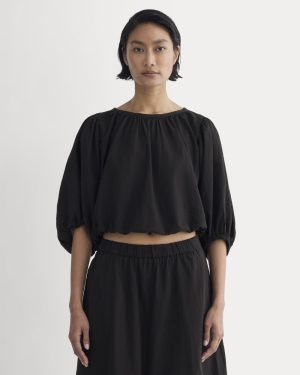 The Gauze Puff-Sleeve Top | Black