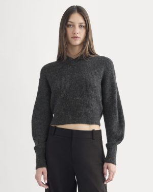 Cropped Cocoon Sweater in Alpaca | Heathered Black