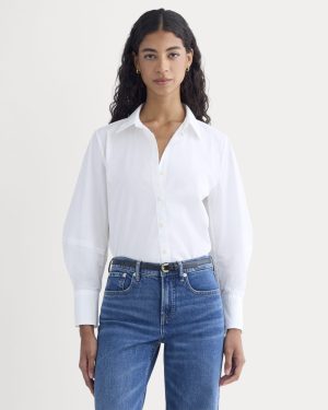 Lantern-Sleeve Shirt in Lightweight Cotton | White