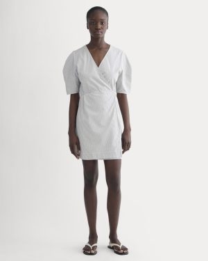 The Seersucker Mini Wrap Dress | Dutch Blue / Natural