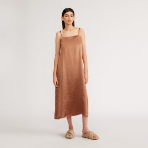 The Satin Square-Neck Slip Dress | Carob Brown