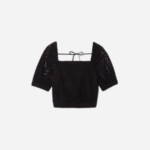 The Eyelet Puff Sleeve Top | Black