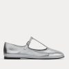 The Leather T-Strap Flat | Silver