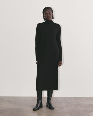 The Turtleneck Sweater Dress in Cashmere | Black