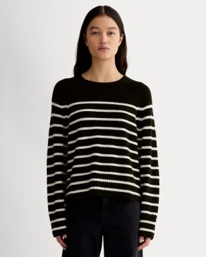 The Boxy Crew in Cashmere | Black / Bone