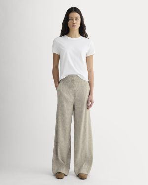 The Wide-Leg Pant in Stretch Linen | Deep Taupe Mini Gingham