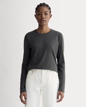 The Slim Long-Sleeve Crew in Essential Cotton | Heathered Soot