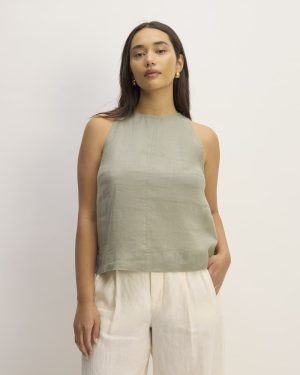 The Linen High-Neck Tank | Sage Green