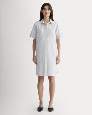 The Oxford Short-Sleeve Shirt Dress | Charcoal / White