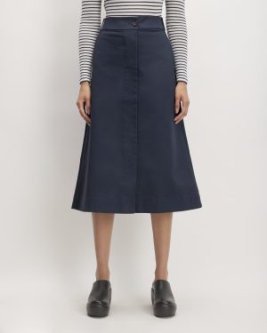 The Structured Cotton A-Line Skirt | Navy
