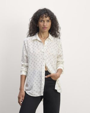 The Must-Have Shirt in Washable Silk | Bone / Black Square Dot