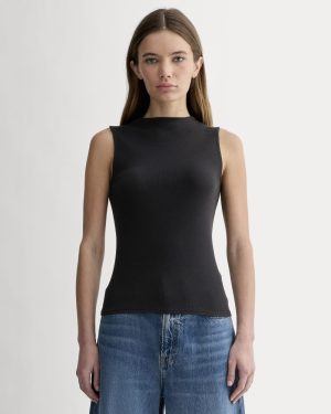 The Luxe Rib Funnel-Neck Tank | Black